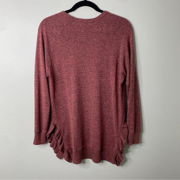 Anthropologie Postage Stamp Long-Sleeved Rose Pink Ruffle Hem Sweater XS - Picture 7 of 9